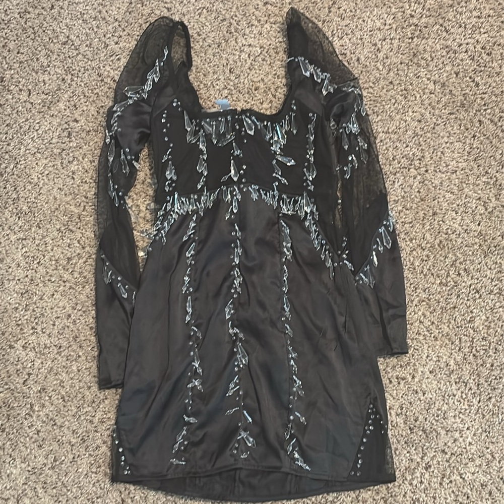ASOS- long sleeve teardrop embellished dress with mesh panels in black size US 6 - Picture 7 of 8